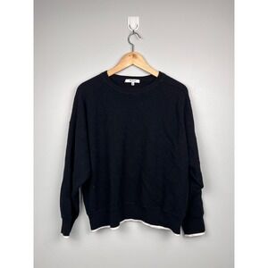 Madewell Black Crewneck Sweater XXL White‎ Tipped Hem Oversized Quiet Luxury
